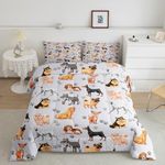 Kids Cute Dog Comforter Set Toddler Cartoon Dogs Bedding Set for Boys Girls Children Pet Dog Puppy Animal Lover Comforter Lovely Dog Paw Down Alternative Comforter for All Season Room Decor Twin Size