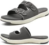 COFACE Womens Orthotic Slides Comfort Plantar Fasciitis Arch Support Slip on Flat Sandals Ladies Soft Cushion Fashion Yoga Mat Slippers With Adjustable Straps, Grey Size 8