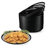 50Pcs Oval Plastic Basket, Portable Movie Night Snack Serving Tray, Bread Basket Fruit Basket, Reusable Fast Food Basket, Party Food Accessories for Chips Popcorn Burger Picnic Restaurant Bar (Black)