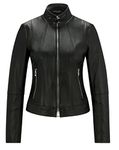 Women's Real Leather Fitted Biker Jacket Casual Coat Black Winter Zipped Jacket (as8, alpha, l, regular, regular, L)