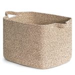 INDRESSME Square Woven Basket, Shelf Basket for Towels, Books, Cube Storage Bin for Baby Toy,Towel, Rectangle Storage Basket for Nursery, Brown, 13 x 9.8 x 8.9 inches