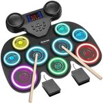 Electronic Drum Set - YUOIOYU Electric Drum Set Roll Up Portable Drum Kit MIDI Practice Drum Pad with Dual Built-in Speaker, Drum Sticks and Pedals, Christmas Birthday Gift for Kids Adult