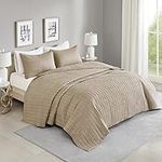 Comfort Spaces Kienna Quilt Set-Luxury Double Sided Stitching Design All Season, Lightweight, Coverlet Bedspread Bedding, Matching Shams, Oversized King(120"x118"), Taupe,CS13-0934