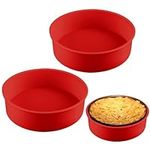 Silicone Cake Tins, 2 Pack 6 Inch Round Silicone Cake Mold Pan Silicone Cake Moulds Tins, Nonstick & Quick Release Silicone Baking Tins Silicone Round Cake Mould Set for Layer Cake Cheesecake(Red)