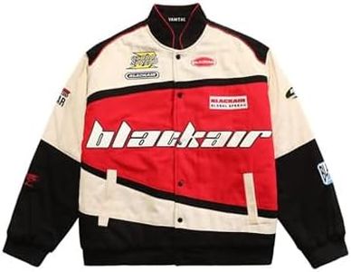 Vamtac Mens Varsity Baseball Jacket Bomber Cotton Vintage Racing Coats Streetwear with Pocket Red S