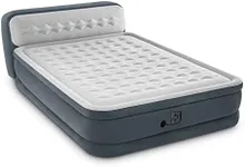 INTEX 64447ED Dura-Beam Deluxe Ultra Plush Air Mattress with Headboard: Fiber-Tech – Queen Size – Built-in Electric Pump – 18in Bed Height – 600lb Weight Capacity