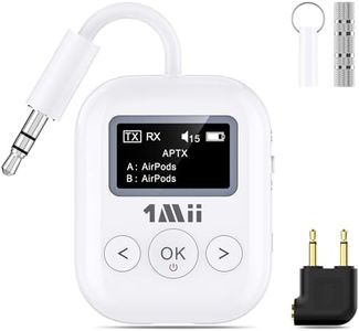 1Mii SafeFly Min+ Bluetooth Transmitter and Receiver,Bluetooth Adapter for Airplane, 2 Devices can be Linked,Use with Any 3.5mm Jack on Airplanes, Gym Equipment, TVs,2024Upgraded (White)