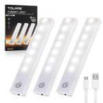 LED Closet Light, Tolare USB Rechargeable Motion Sensor Under Cabinet Lighting, Wireless Magnetic Stick on Night Light for Kitchen, Stairs, Wardrobe, Hallway,(White,3 Pack)
