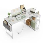 BEXEVUE Computer Desk with Power Outlets, 40 Inch L Shaped Desk with Reversible Shelves, Gaming Desk Corner Desk Study Work Desk for Home Office Bedroom Small Space, White