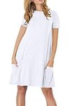 YMING Ladies Short Sleeve Casual Dress Summer Dress Long Shirt Dress White S/UK 10