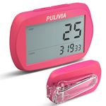 PULIVIA Pedometer for Walking 3D Step Counter with Clock, Accurate Steps Tracker Portable Pedometer with Clip, Simple Pedometer Walking Step Counter, red