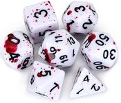 FLASHOWL D&D Dice Set with Irregular Spray Fuchsia Dots Blood Splatter Polyhedral Role Playing Gaming Dice D20 Dice Dungeons and Dragons Dice Set of 7 (Pl Rd)