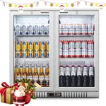 BODEGACOOLER Back Bar Cooler With 2 Glass Doors,7.4 Cu.Ft Commercial Back Bar Fridge Stainless steel with LED Lighting,Counter Height Bar Beverage Cooler for Beer,Soda Drinks,Wine