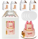 GEELYDA Tall Cake Boxes with Tri-Handle and 4 Windows, 4Pcs Cake Packaging 10x10x12 /12x12x14 Inch Disposable Bakery Cake Carrier Container Large Tall Layer Tiered Cakes Wedding Birthday Party White