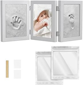 Navaris Kit Cadre Moulage Empreinte Bébé - Cadre Photo Bébé avec Plâtre Argile pour Main Pied - Décoration Enfant Personnalisée - 0 à 6 mois