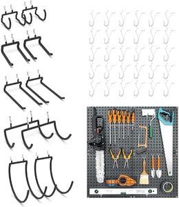 HUHOLE Peg Board Tool Utility Hooks 10 Pack + Metal Black Pegboard 4PC 32" X 32"