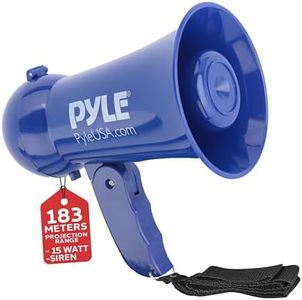 Pyle 15W Portable Megaphone with Record & Siren – Handheld Battery Powered Bullhorn Loudspeaker with Built-in Microphone, 600ft Voice Projection, Adjustable Volume – Navy Blue