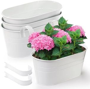 Foraineam 4 Pack Hanging Flower Pots, Metal Iron Plant Pot Holders, Large Fence Railing Balcony Garden Hanging Bucket Planters with Detachable Hooks for Indoor and Outdoor Decor