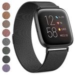 Strap compatible with Fitbit Versa Strap/Fitbit Versa 2 Straps for Women Men, Breathable Stainless Steel Mesh Loop Adjustable Wristband Replacement Metal Strap (Black,Large)