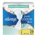 Always, Pure Cotton With Flexfoam Pads For Women, Size 1, Regular Absorbency With Wings, 28 Count