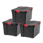 IRIS USA 70 L (74 US Qt) Storage Box with Gasket Seal Lid, 3 Pack - BPA-Free, Heavy Duty Moving Containers with Tight Latch, Weather Proof Tote Bin, WEATHERPRO - Black/Red