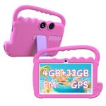 YQSAVIOR Kids Tablet, 7 Inch 4GB RAM | Android 12 | 32GB ROM | Bluetooth, IPS Screen, Parental Control, Dual Camera, Shockproof Case | Educational Gaming, Pink Case