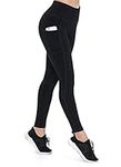 ALONG FIT Leggings for Women with Pockets Pantalon Femme Tights Yoga Pants Buttery Soft Workout 4 Way Stretch (Black, L)