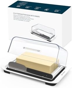 KITCHENDAO Airtight Flip-Top Butter Dish with Lid and Knife Spreader for Countertop and Refrigerator, Plastic Butter Holder Tray for 2 Sticks East Coast/West Coast/European Style/Kerrygold Butter