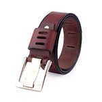 Bacca Bucci Men's Full Grain Leather Work Belt with Double Prong Buckle (Maroon, Waist 36-38)