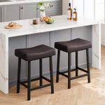 GarveeHome Counter Height Bar Stools Set of 2, 24 Inch Barstools for Kitchen Island Counter, Upholstered Padded Barstools with Curved Surface, Easy Assembly, Brown