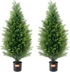 VEVOR Artificial Cedar Topiary Tree, 36 inch Tall (2 Pieces), with Extra Leaves & Pot Faux Evergreen Fake Pine Cypress Trees Plant, UV Rated Artificial Greenery Set for Home Decor Indoor/Outdoor