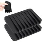 Silicone Soap Dish, Self Draining Bar Soap Holder Waterfall Design, Easy Clean Kitchen Sink Silicone Sponge Holder for Bathroom Kitchen, Bath, Razor, Sponges,Black, 2pack