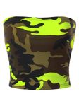 MixMatchy Women's Casual Strapless Basic Sexy Tube Top, C Neon Lime Camo, L