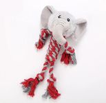 LAYZ Plush animal dog rope toy. Perfect for puppies and small to medium sized dogs. Fun for interactive play and training with built-in squeaker. Ideal for teething and dental hygiene. (Elephant)