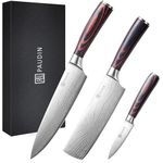 PAUDIN Chef Knife Set of 3, Sharp Knife Set, High Carbon Stainless Steel Japanese Knife Set with Pakkawood Handle, Kitchen Knife Set Include Chef Knife, Nakiri Knife and Paring Knife