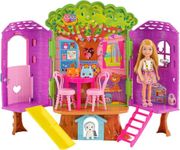 Barbie Chelsea Doll and Treehouse Playset with Pet Puppy, Dollhouse Includes Furniture and Slide, 10+ Accessories