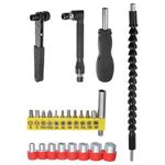 sourcing map Flexible Drill Bit Extension Kits, 24pcs Screwdriver Bit Set 1/4" Hex Shank Screw Driver Kit Handle Tools with Black Flexible Extension Bit Shaft