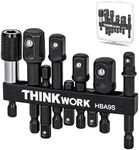 THINKWORK Impact Socket Adapter Set, 1/4" 3/8" 1/2" Drill Socket Adapter, 1/4" Hex Shank Impact Driver Socket Adapter for Cordless Drill, Impact Driver, Power Drill, Impact Drill, 9-Piece