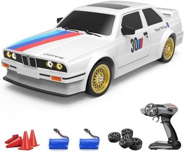 Dollox Remote Control Car 1/16 Scale RC Drift Car 2.4GHz 4WD High Speed 30+KM/H Classic Vehicle with LED Lights Drifting Tires Racing Vehicle Toys Gifts for Adults Boys, 2 Batteries, White