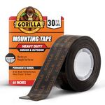 Gorilla Heavy Duty Double Sided Mounting Tape, Hanging, Instant 30lb Strong Hold, Permanent Bond, Weatherproof, 1 in x 60 in, Black, (Pack of 1)