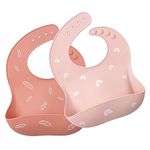 ROCCED Baby Silicone Bibs 2 Pack Waterproof, Easy Wipe Silicone Bib for Babies, Toddlers-Soft Pink/Pale Mauve