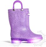 Lone Cone Glitter Rain Boots, Waterproof Light Up Toddler Boots with Non Slip Rubber Outsole & Easy Pull-On Handles, Durable & Comfortable, Sparkly Toddler Rain Boots for Girls & Boys - Glitter Purple