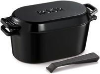 Kook Dutch Oven with Lid, Bread Loaf Pan, Enameled Cast Iron, Great for Baking Sourdough, Cooking and Roasting, Dishwasher Safe, Dual Handles, includes Lid Lever, 3.4 Qt, Black