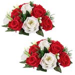 Nuptio Pcs of 2 Fake Flower Ball Arrangement Bouquet,15 Heads Plastic Roses with Base, Suitable for Our Store's Centerpiece Flower Rack for Parties Valentine's Day Home Décor (Red & White)