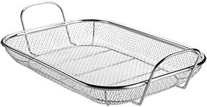 WUWEOT Grill Basket, Vegetable Barbecue Basket, 15" x 11" Stainless Steel Square Wire Mesh Grilling Basket Roasting Pan with Two Handles for Vegetables, Chicken, Meats and Fish