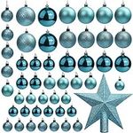 Belle Vous 50 Pack Christmas Baubles - Assorted Size Glittery Blue Baubles with Star Tree Top - Xmas Tree Ball Hanging Ornaments for Christmas Decorations Holiday Party Indoor & Outdoor Decorations