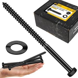 Mywish (50Sets) 3/8" x 6" Lag Bolts, 304 Stainless Steel 3/8 inch Lag Screws Bolts for Wood, Heavy Duty Hex Head with Flat Washers Bolt Kit, Black Oxided