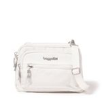 Baggallini Triple Zip Small Crossbody Bag for Women - 8x6 inch Convertible Fanny Pack Belt Bag - Lightweight Water-resistant, White, One Size