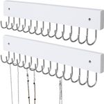 SCUNDA Hanging Jewelry Organizer Wall Mounted, Modern Wall Jewelry Display with 28 Hooks, Decorative Necklace Holder for Wall, Space-Saving Necklace Hooks, (2-Pack, White)