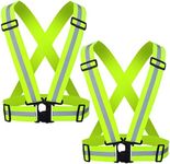 YUNLOVXEE Reflective Strap Safety Vest Gear - 2-10 Pack Adjustable High Visible Reflective Running Gear for Women Men Night (Green x2)